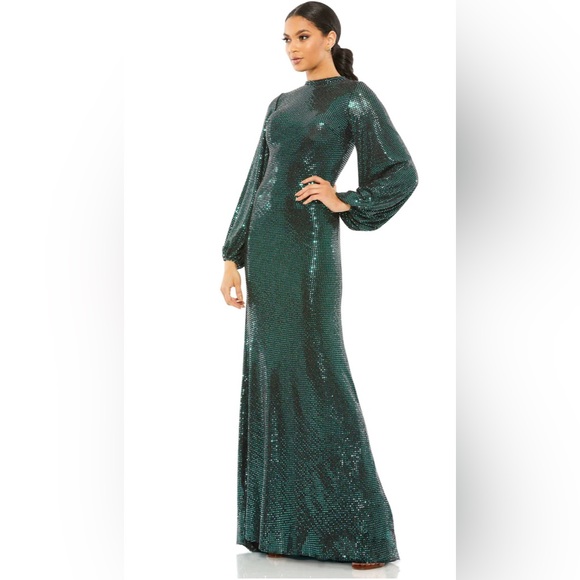 maco NWT Ieena for Mac Duggal 26576 DISCO STRETCH BLOUSON SLEEVE GOWN